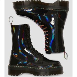 DR MARTENS JADON HI RAINBOW PATENT PLATFORM BOOTS